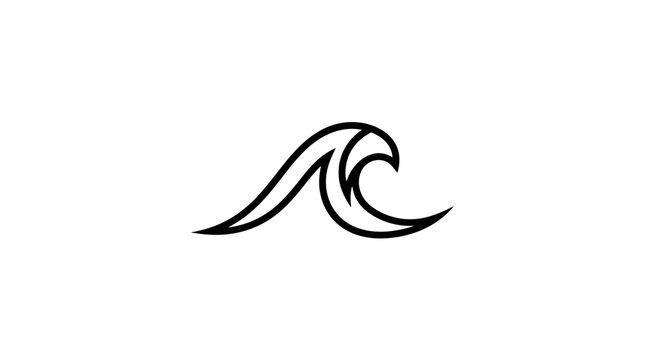Minimalist black line art of a single wave on a white background
