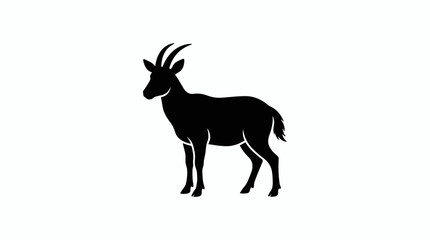 Fototapeta premium Black silhouette of a standing mountain goat with curved horns