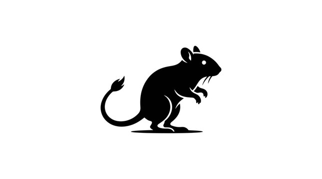 Black silhouette of a mouse standing upright on white background