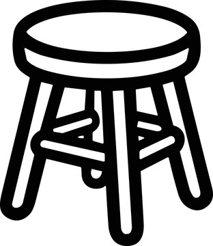 Minimalist stool icon, simple outline drawing of a three-legged wooden stool.