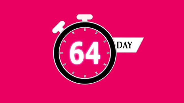 Only 64 days left, countdown animation video for events; stopwatch timer showing 0 to 64 days, clean motion graphic clip for promotions and sales.