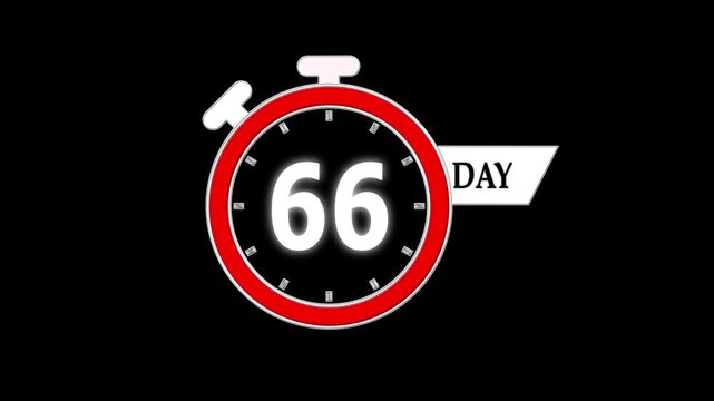 Only 66 days left, countdown animation video for events; stopwatch timer showing 0 to 66 days, clean motion graphic clip for promotions and sales.