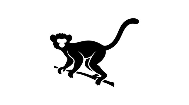 Black silhouette of a monkey in a dynamic pose with long tail