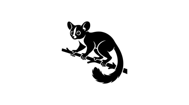 Black and white illustration of a lemur perched on a branch