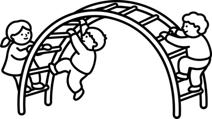 Obraz premium Children climbing on a jungle gym arch structure, active play, cartoon style