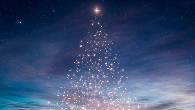 Starry night sky christmas tree shape glowing light loop 星空のクリスマスツリーの形状輝く光のループ