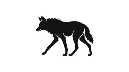 Fototapeta premium Black silhouette of a wolf walking on white background