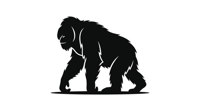 Silhouette of a large primate in a quadrupedal stance on a white background