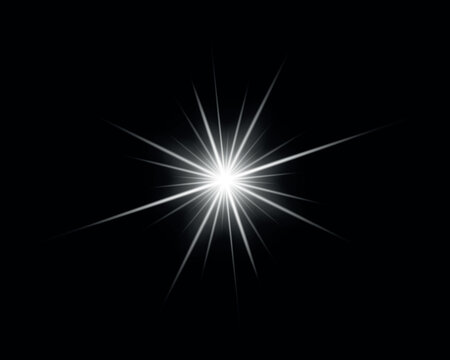 White glowing light burst on background. Light effect vector rays flash.