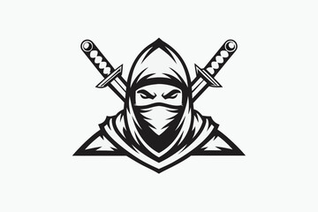 Obraz premium Ninja Warrior Silhouette Holding Dual Daggers Stealth Combat Graphic Illustration