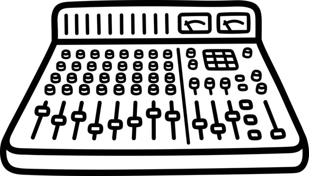 Audio Mixer Console Faders and Knobs - Sound Control Equipment Line Art
