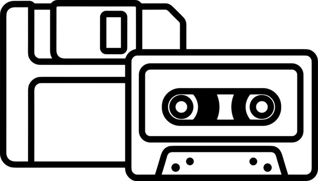 Retro data storage: floppy disk and cassette tape icon vector illustration