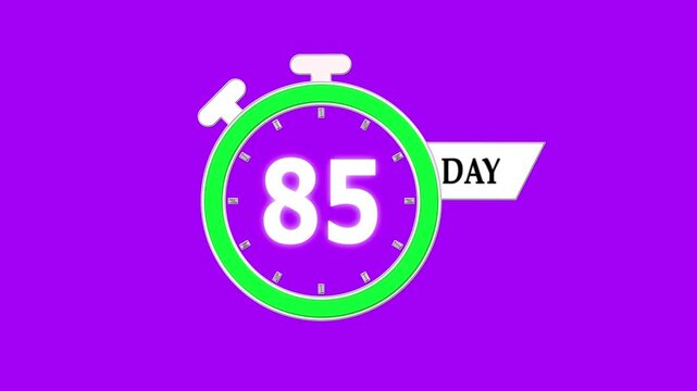 Only 85 days left, countdown animation video for events; stopwatch timer showing 0 to 85 days, clean motion graphic clip for promotions and sales.