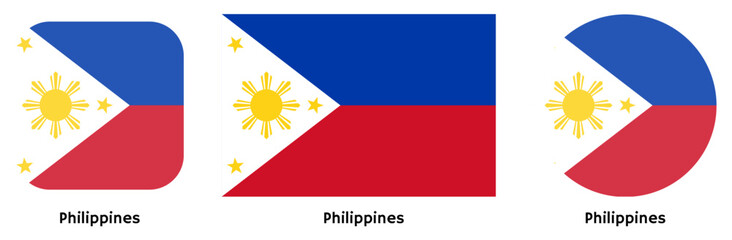 Philippines flag vector SVG in circle and square curved flag shapes with transparent background. Editable, scalable national flag design for branding, web, print, and digital media. © Amir