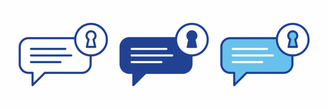Three secure message speech bubbles with lock icons