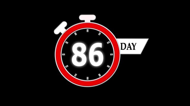 Only 86 days left, countdown animation video for events; stopwatch timer showing 0 to 86 days, clean motion graphic clip for promotions and sales.