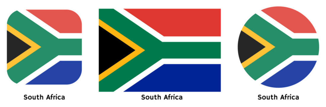 South Africa flag vector SVG in circle and square curved flag shapes with transparent background. Editable, scalable national flag design for branding, web, print, and digital media.