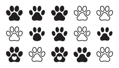 Paw prints collection in multiple styles for creative design projects on transparent background. © Md