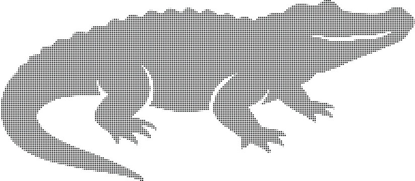Alligator silhouette composed of halftone dots on transparent background crocodile