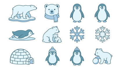 Cute arctic animal icons with green and blue accents © rockbd