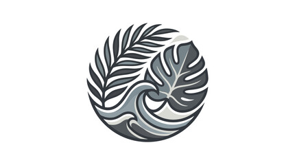 Circular emblem with fern leaf and stylized wave. © nur
