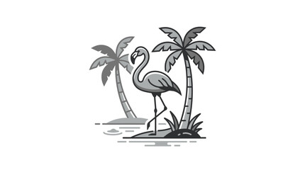 Obraz premium Tropical flamingo and palm trees minimalist graphic.