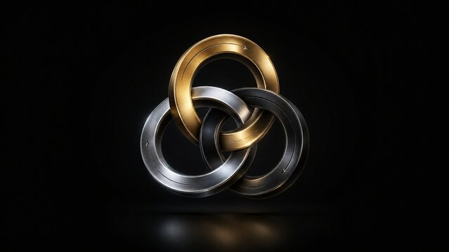 Three interlocking, continuously rotating rings on a dark background, symbolizing perpetual motion.