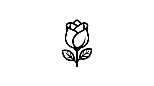 Minimalist black outline drawing of a single rosebud