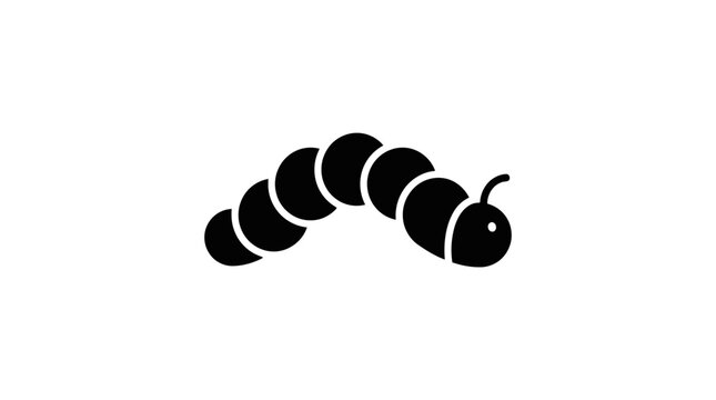 Black silhouette of a segmented caterpillar on a white background