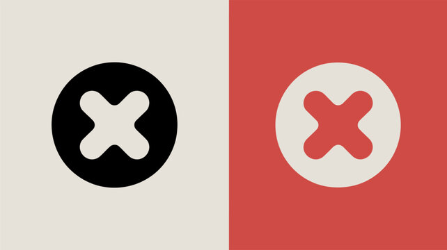 Two stylized cross one black on beige and one red on coral background with subtle differences 
