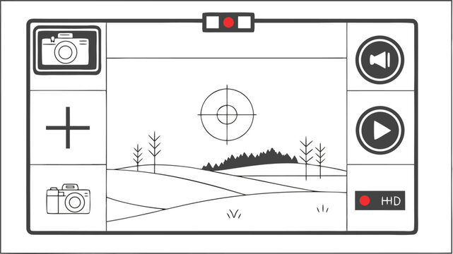 Digital screen video recording camera interface layout vector illustration with user interface menu icons and crosshair focusDigital screen video recording camera interface layout vector illustration 