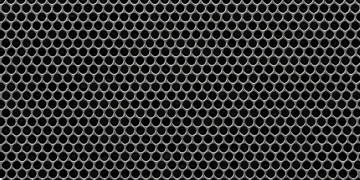 Hexagonal Grid Pattern Metallic Silver On Black Background