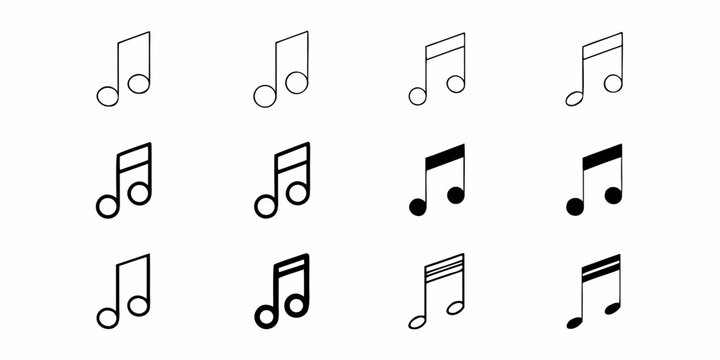 Musical Note Icons Black And White Line Art Set
