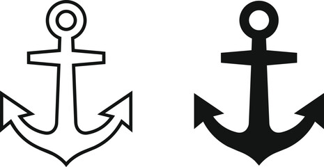 Anchor icon collection with outline and solid nautical symbols isolated for marine navigation ocean travel shipping boating harbor and maritime themed design projects © Willaim Nick