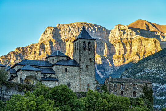 Church of Torla, door to the Ordesa National Park in the Pyrennes close to the border between Spain and France.