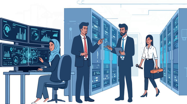 Arab Professionals Monitoring Data Center Servers and Database Analytics