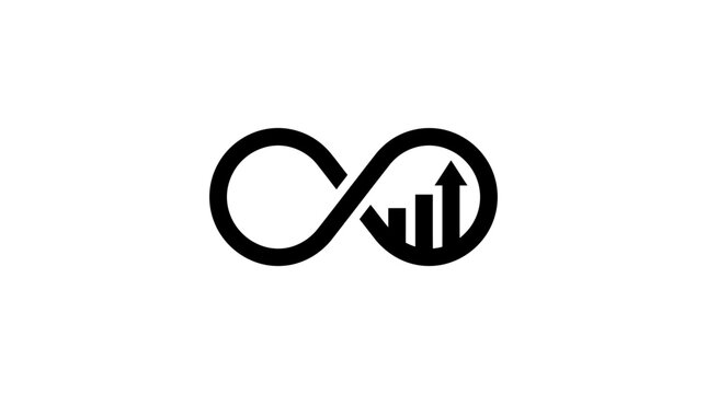Infinity symbol with rising bar graph and arrow
