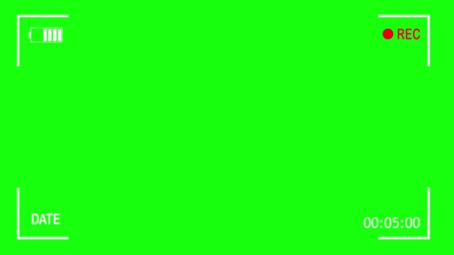 camera recorder screen overlay, camera viewfinder, recording overlay frame on green screen, 4k video