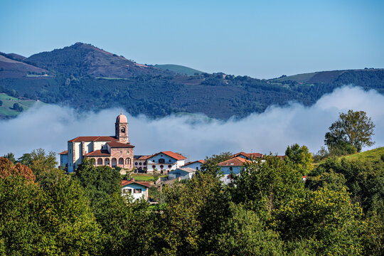 Mirador de Ziga or Mirador de Baztan. Viewpoint over Basque village of Ziga, Baztan Valley, Navarre in Spain