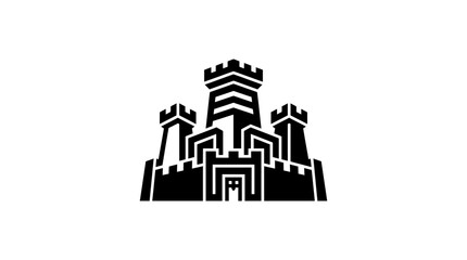 Fototapeta premium Stylized black and white castle illustration with turrets and gate