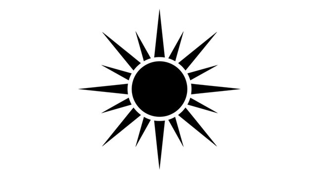 Black and white sun graphic with radiating rays symbolizing energy and brightness