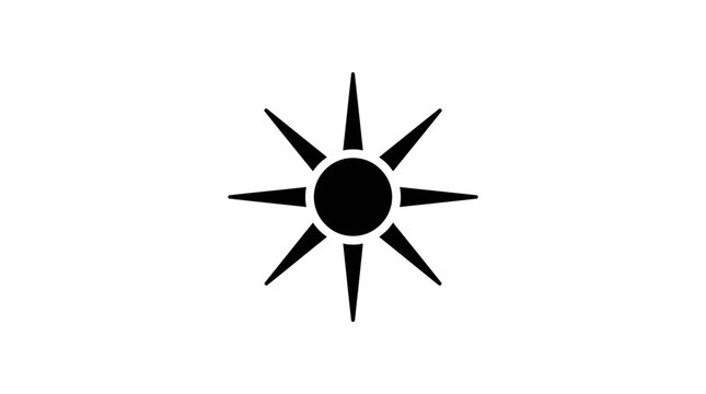 Black abstract sun symbol with radiating spikes on white background