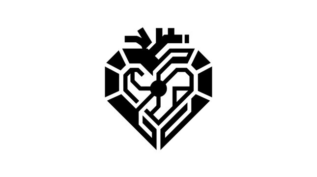 Geometric heart shape with integrated digital circuit pattern