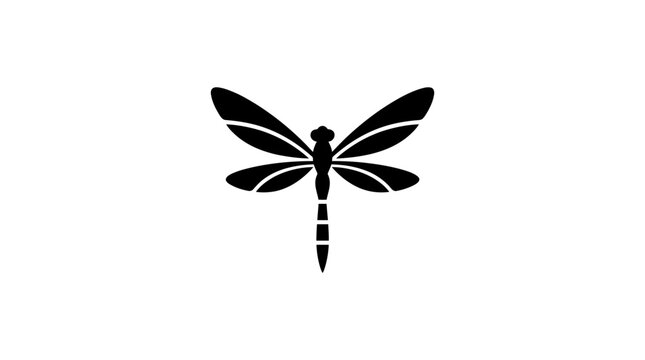 Black dragonfly silhouette icon on white background
