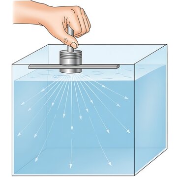 Illustration of pascal's principle with hand pressing plunger in water tank