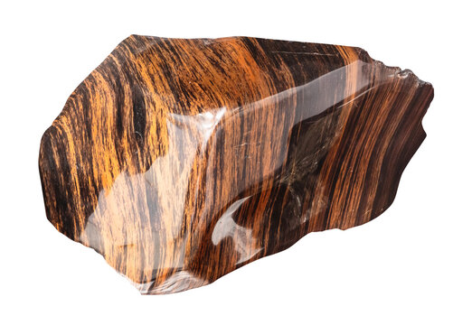 polished brown armenian persian obsidian (volcanic glass) rock cutout on white background