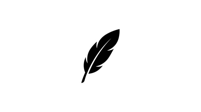 Minimalist black feather icon silhouette on white background