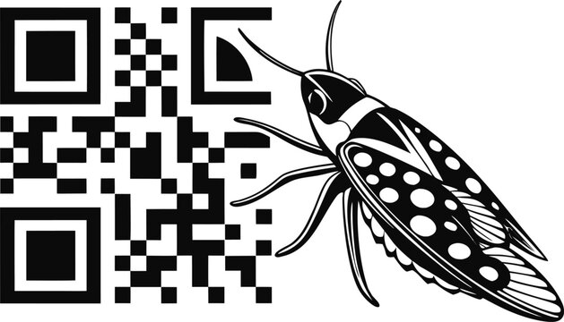 Spotted lanternfly insect silhouette next to a QR code vector conceptual illustration for agricultural pest tracking invasive species reportingSpotted lanternfly insect silhouette next to a QR code ve