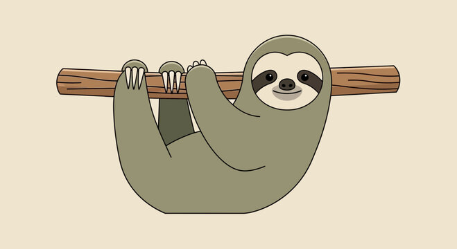 Cute Sloth Hanging Upside Down Relaxing.
