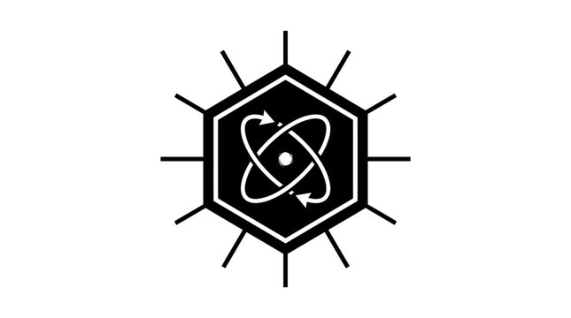 Black and white atomic structure hexagon logo icon